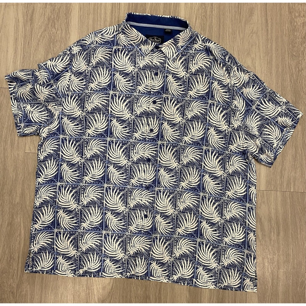 Nat Nast Shirt Mens XXL Blue Silk Blend Floral Short Sleeve Hawaiian Button 2XL